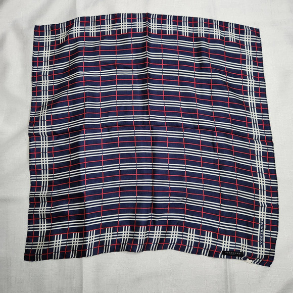 Burberry Silk Scarf Navy Blue Plaid Pattern Silk Sanyo Shokai Japan - Picture 9 of 11